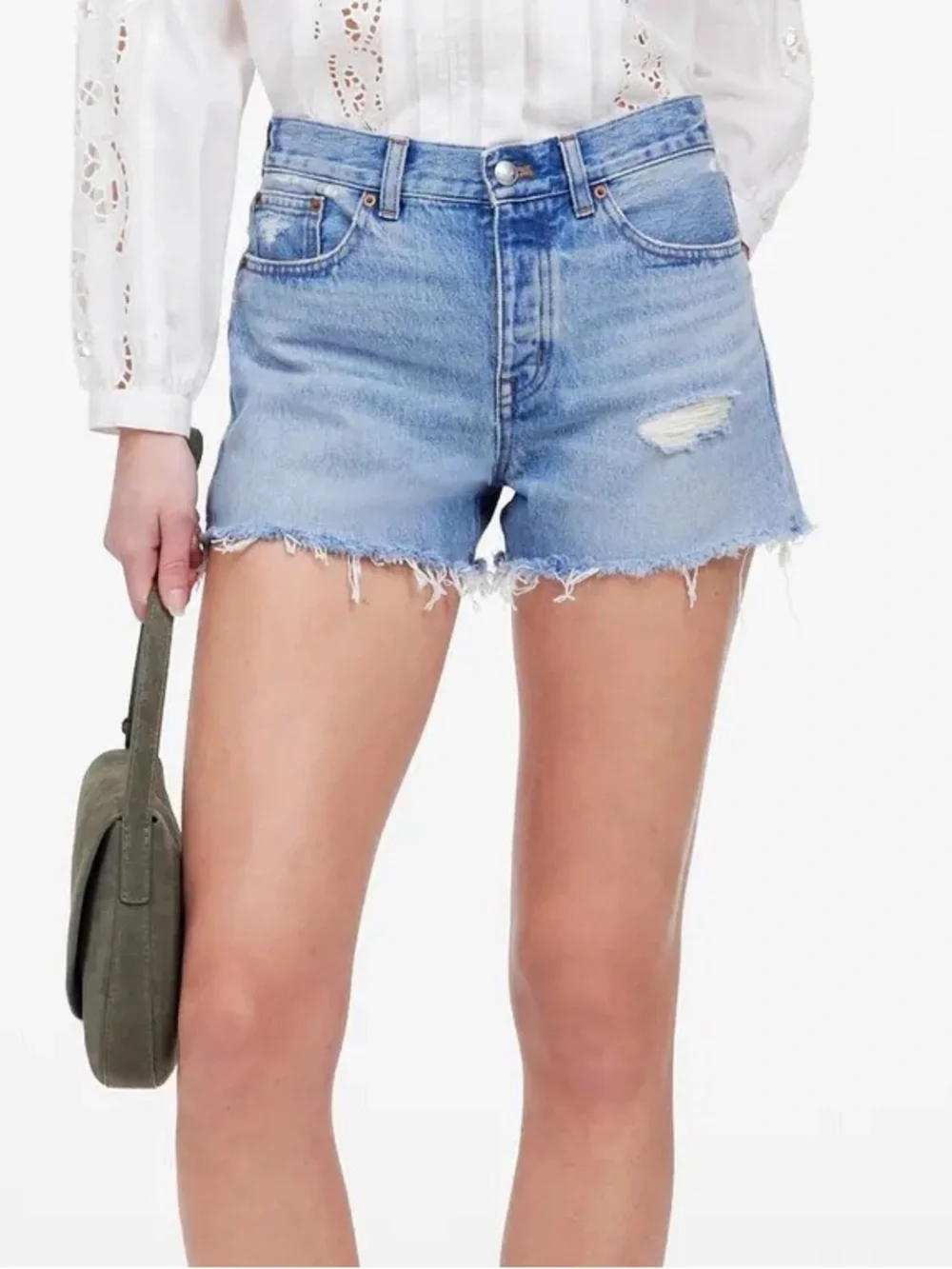 Madewell Light Blue High-Rise Brynn Long Denim Cutoff Shorts